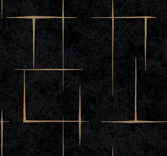 York Wallcoverings Tea Garden II Malia Gold and Black Wallpaper Modern Geometrics Blacks   - ZA8054