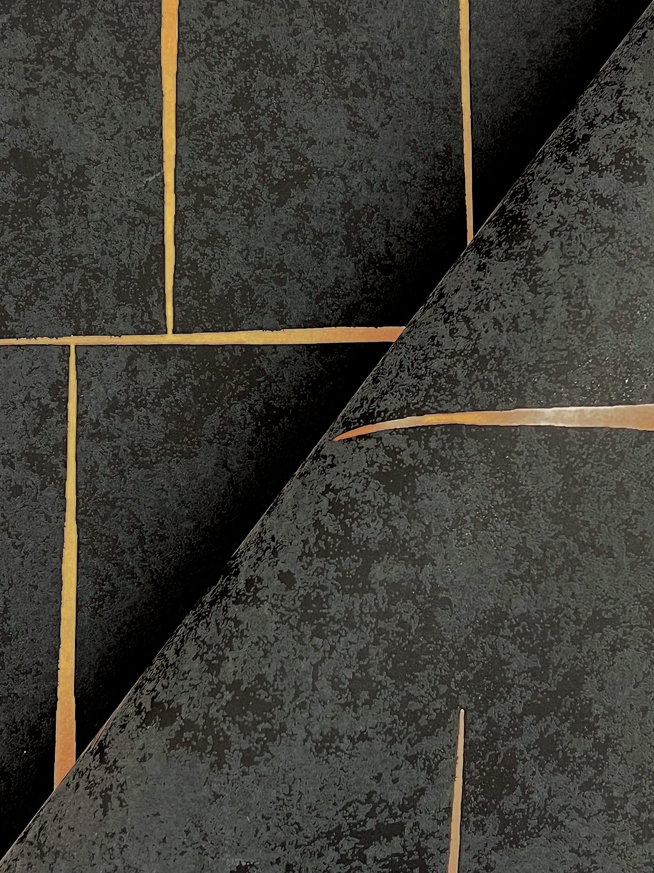 York Wallcoverings Tea Garden II Malia Gold and Black Wallpaper Modern Geometrics Blacks   - ZA8054