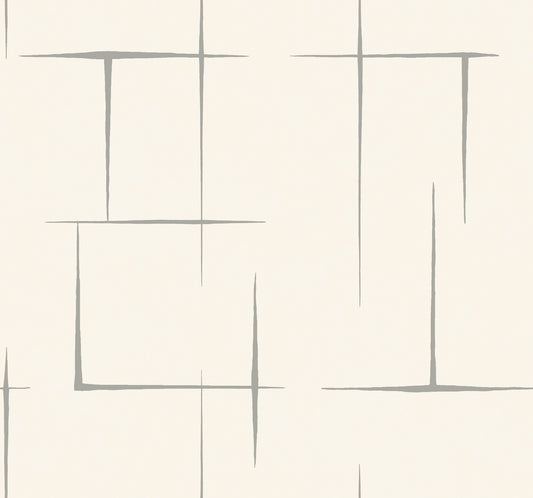 York Wallcoverings Tea Garden II Malia Grey and White Wallpaper Modern Geometrics Whites and Off-Whites   - ZA8055