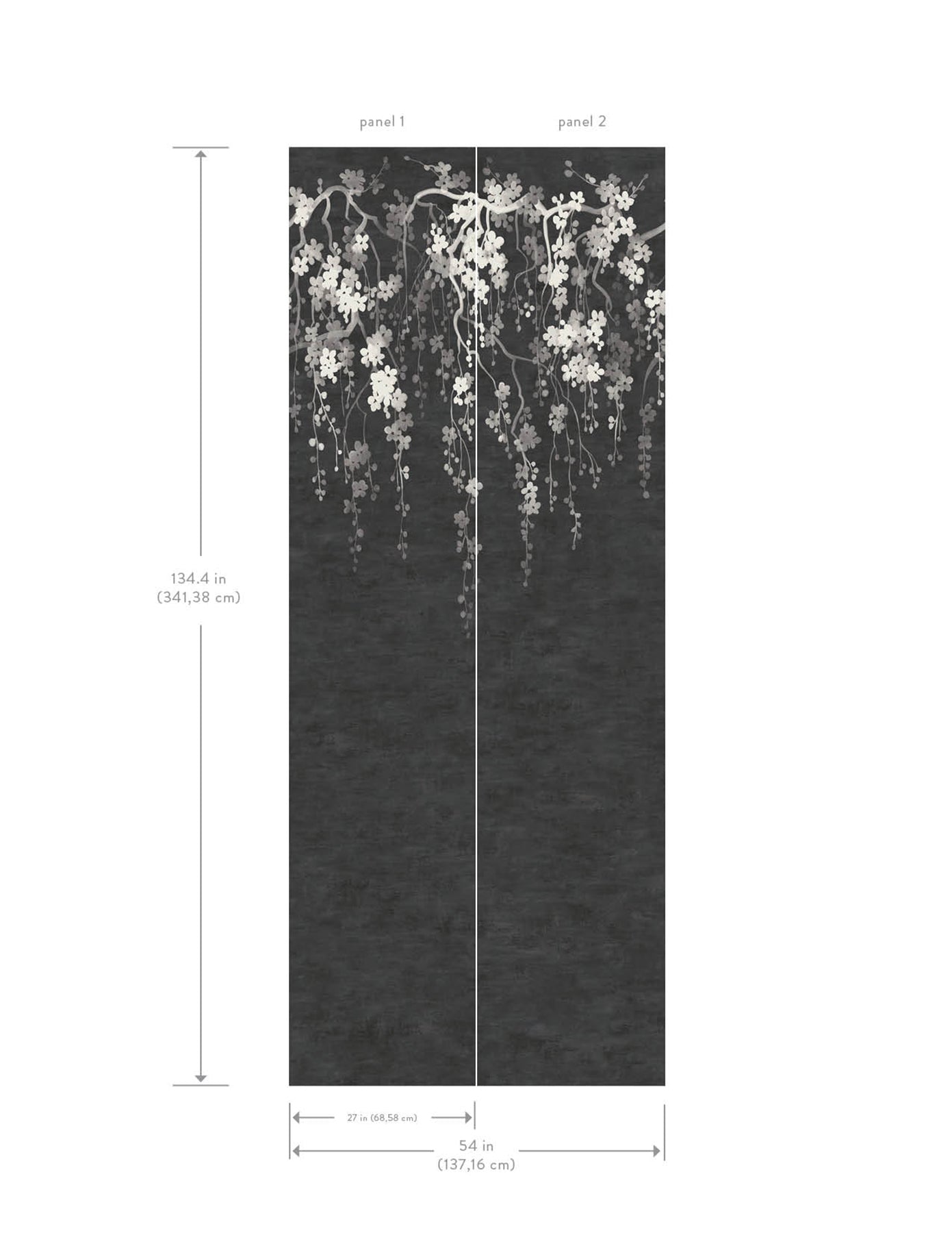 York Wallcoverings Tea Garden II Sakura Blooms Black Wall Mural Transitional Florals Blacks   - ZA8058M