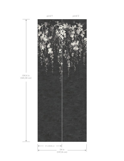 York Wallcoverings Tea Garden II Sakura Blooms Black Wall Mural Transitional Florals Blacks   - ZA8058M