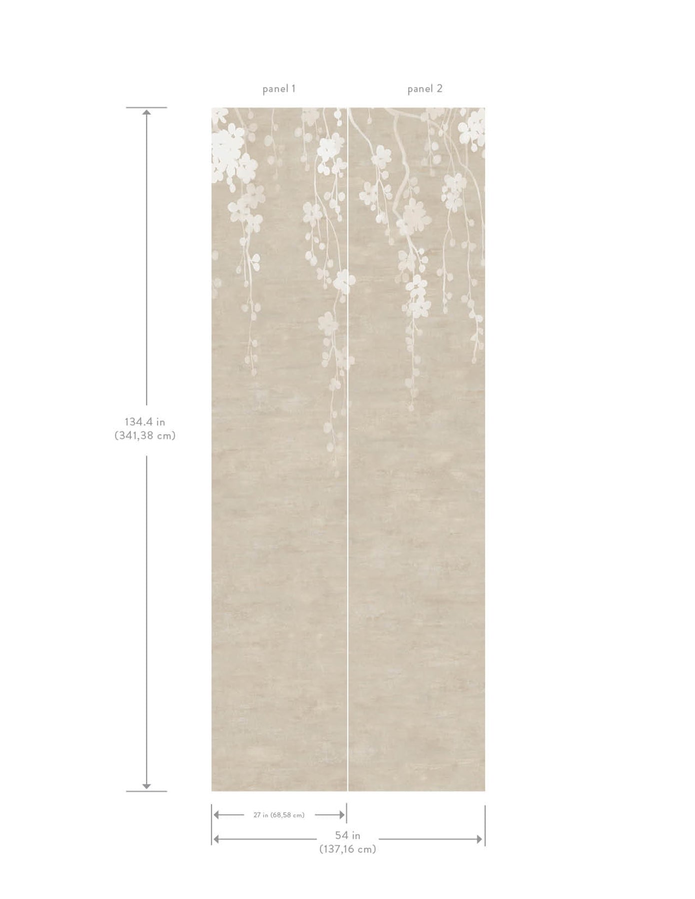 York Wallcoverings Tea Garden II Sakura Blooms Neutral Wall Mural Transitional Florals Beiges   - ZA8059M