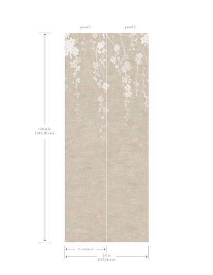 York Wallcoverings Tea Garden II Sakura Blooms Neutral Wall Mural Transitional Florals Beiges   - ZA8059M