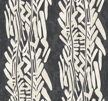 York Wallcoverings Tea Garden II Timira Charcoal Wallpaper Tropical Botanical Blacks   - ZA8062