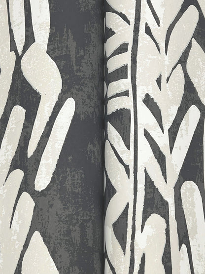 York Wallcoverings Tea Garden II Timira Charcoal Wallpaper Tropical Botanical Blacks   - ZA8062