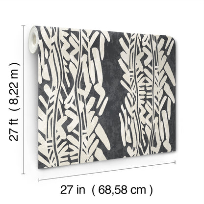 York Wallcoverings Tea Garden II Timira Charcoal Wallpaper Tropical Botanical Blacks   - ZA8062
