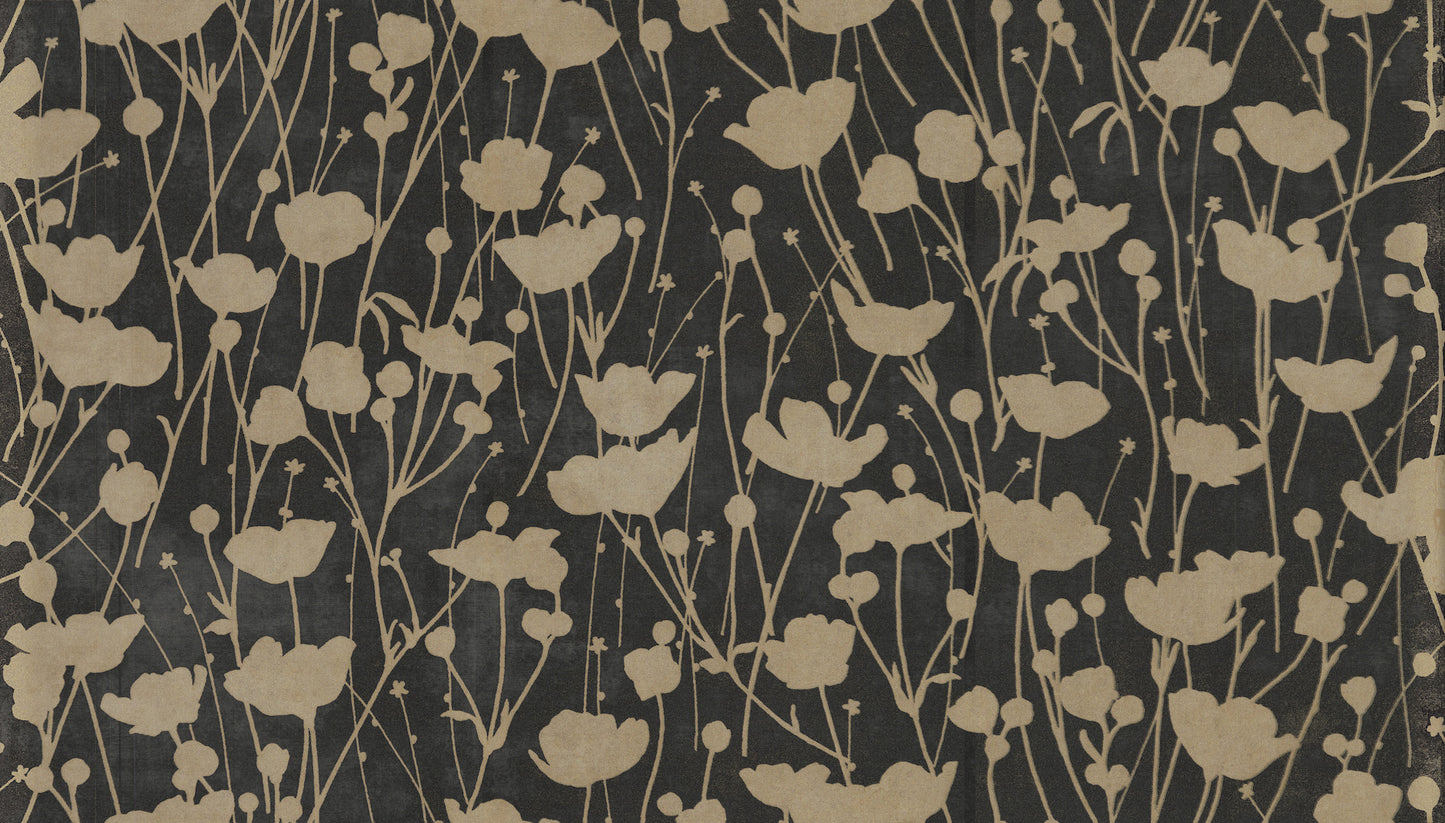 York Wallcoverings Tea Garden II Shimmering Poppies Black and Gold Wallpaper Modern Florals Blacks   - ZA8066
