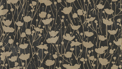 York Wallcoverings Tea Garden II Shimmering Poppies Black and Gold Wallpaper Modern Florals Blacks   - ZA8066