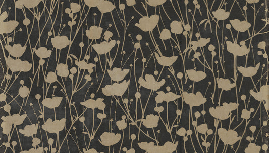 York Wallcoverings Tea Garden II Shimmering Poppies Black and Gold Wallpaper Modern Florals Blacks   - ZA8066