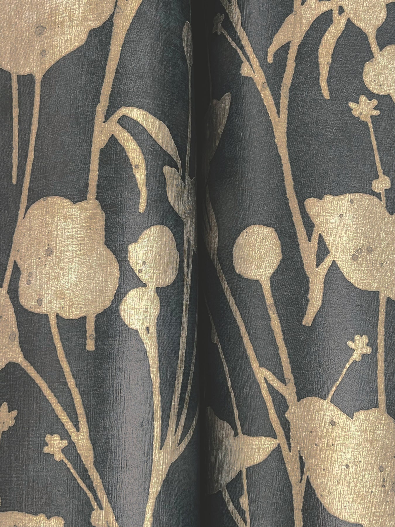 York Wallcoverings Tea Garden II Shimmering Poppies Black and Gold Wallpaper Modern Florals Blacks   - ZA8066
