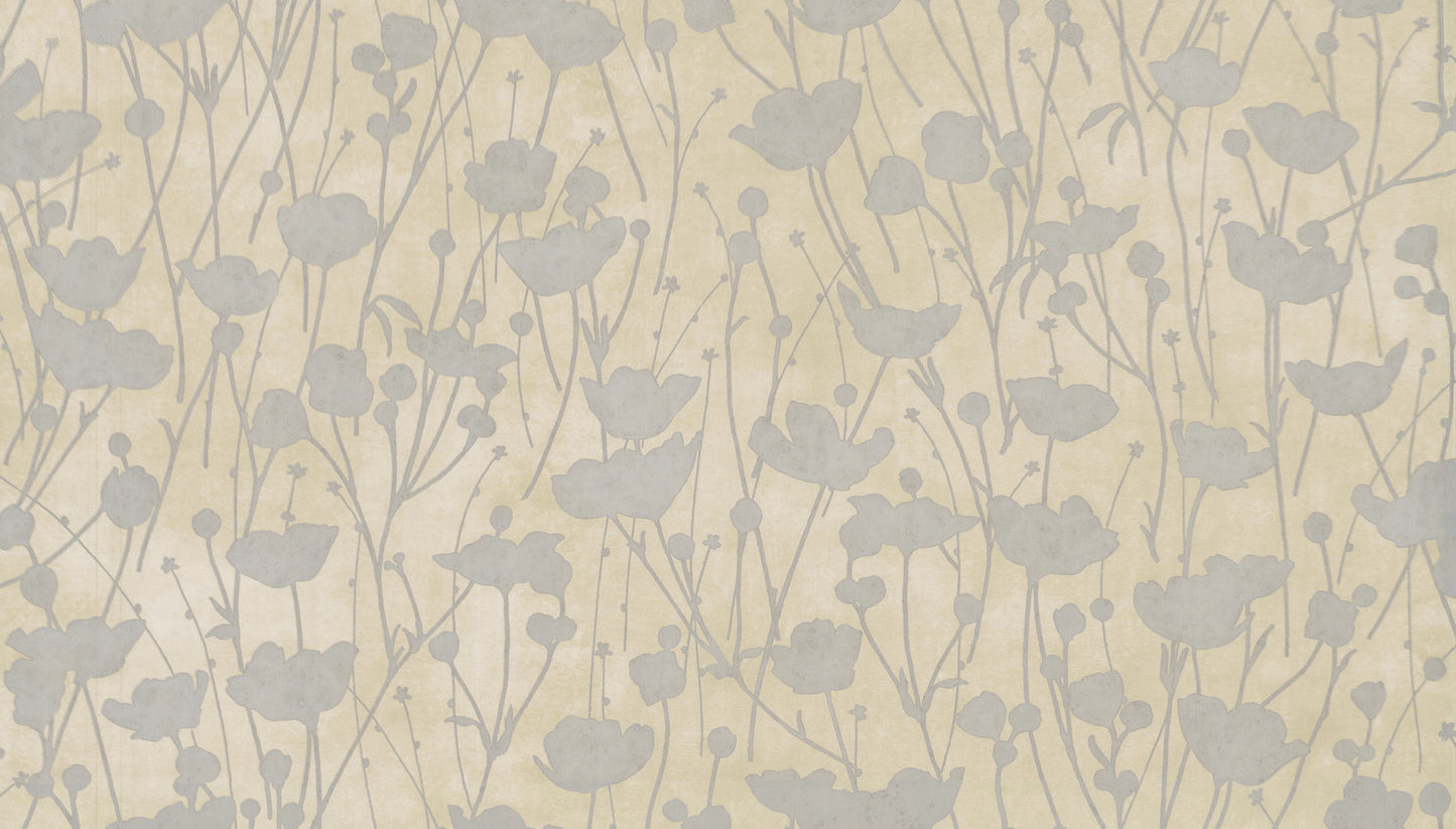 York Wallcoverings Tea Garden II Shimmering Poppies Cream and Silver Wallpaper Modern Florals Whites and Off-Whites   - ZA8067