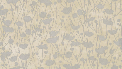 York Wallcoverings Tea Garden II Shimmering Poppies Cream and Silver Wallpaper Modern Florals Whites and Off-Whites   - ZA8067