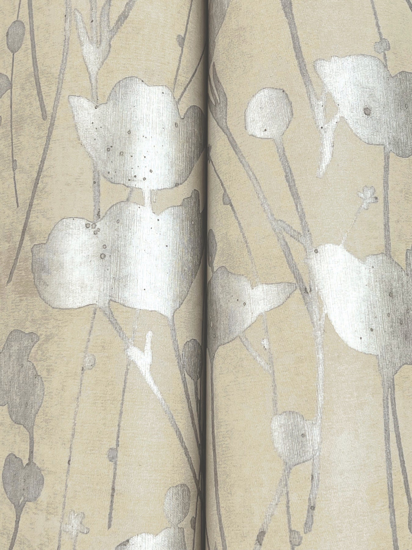 York Wallcoverings Tea Garden II Shimmering Poppies Cream and Silver Wallpaper Modern Florals Whites and Off-Whites   - ZA8067