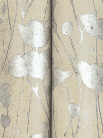 York Wallcoverings Tea Garden II Shimmering Poppies Cream and Silver Wallpaper Modern Florals Whites and Off-Whites   - ZA8067