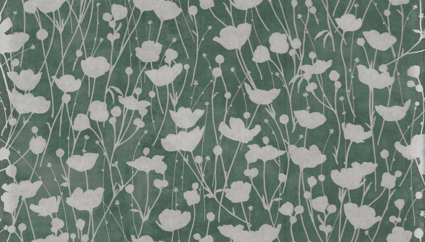 York Wallcoverings Tea Garden II Shimmering Poppies Green and Silver Wallpaper Modern Florals Greens   - ZA8068