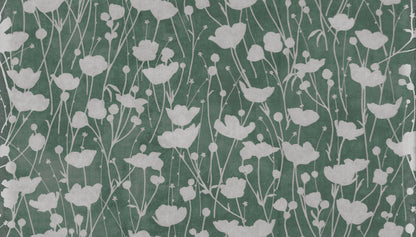 York Wallcoverings Tea Garden II Shimmering Poppies Green and Silver Wallpaper Modern Florals Greens   - ZA8068