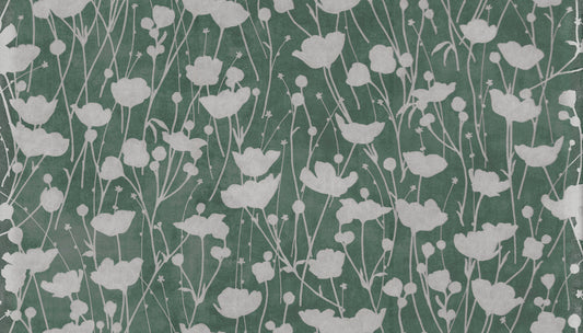 York Wallcoverings Tea Garden II Shimmering Poppies Green and Silver Wallpaper Modern Florals Greens   - ZA8068