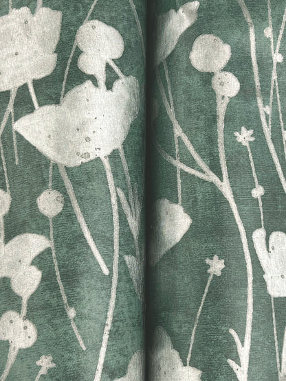 York Wallcoverings Tea Garden II Shimmering Poppies Green and Silver Wallpaper Modern Florals Greens   - ZA8068