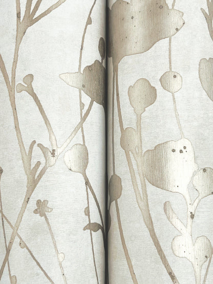 York Wallcoverings Tea Garden II Shimmering Poppies White and Gold Wallpaper Modern Florals Whites and Off-Whites   - ZA8069