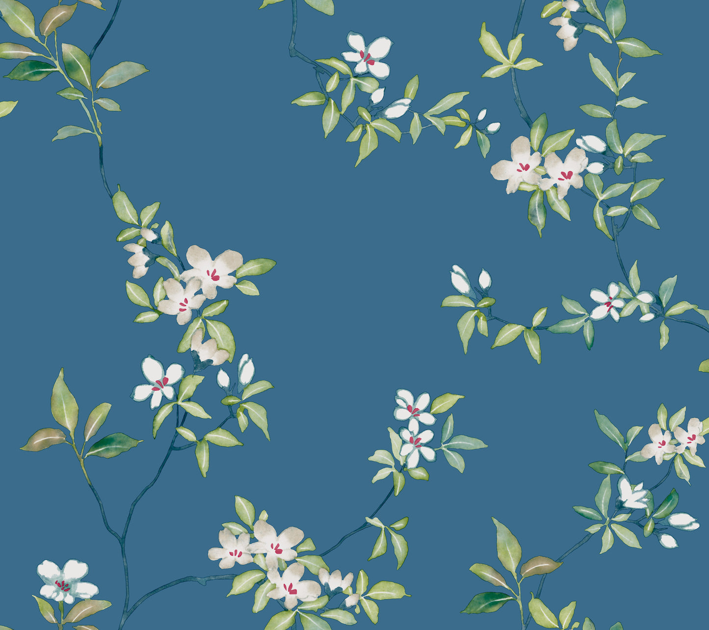 York Wallcoverings Tea Garden II April Blossom Cobalt Wallpaper Transitional Florals Blues   - ZA8072