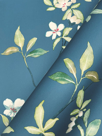 York Wallcoverings Tea Garden II April Blossom Cobalt Wallpaper Transitional Florals Blues   - ZA8072