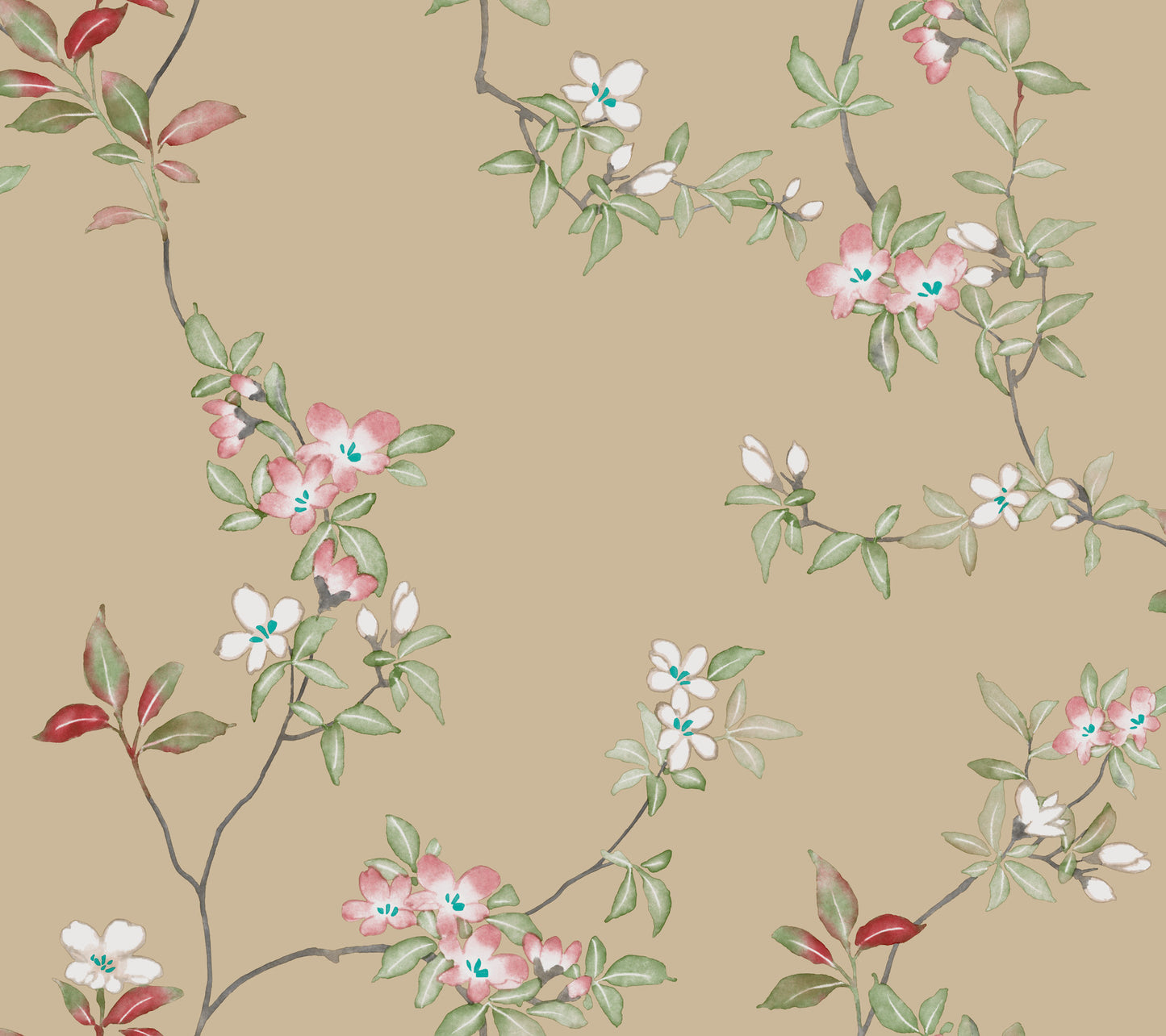 York Wallcoverings Tea Garden II April Blossom Sand Wallpaper Transitional Florals Beiges   - ZA8073
