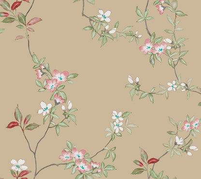 York Wallcoverings Tea Garden II April Blossom Sand Wallpaper Transitional Florals Beiges   - ZA8073
