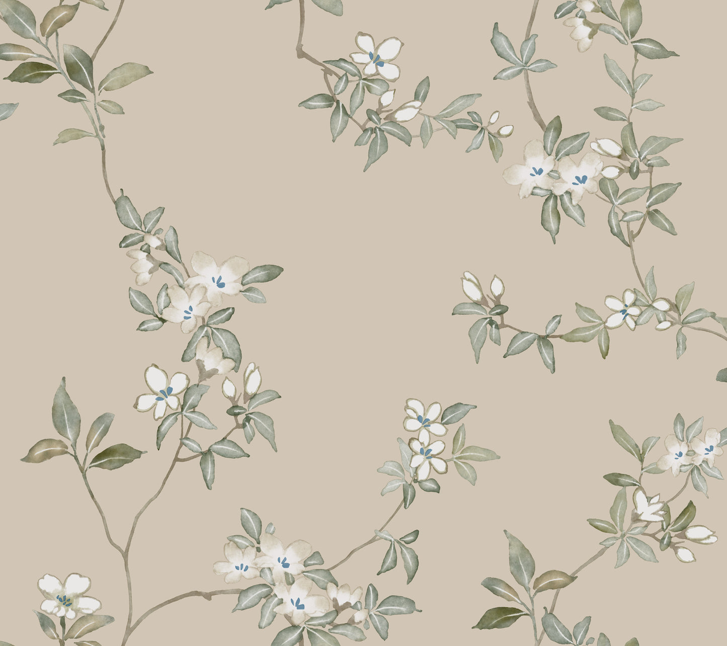 York Wallcoverings Tea Garden II April Blossom Taupe Wallpaper Transitional Florals Browns   - ZA8075