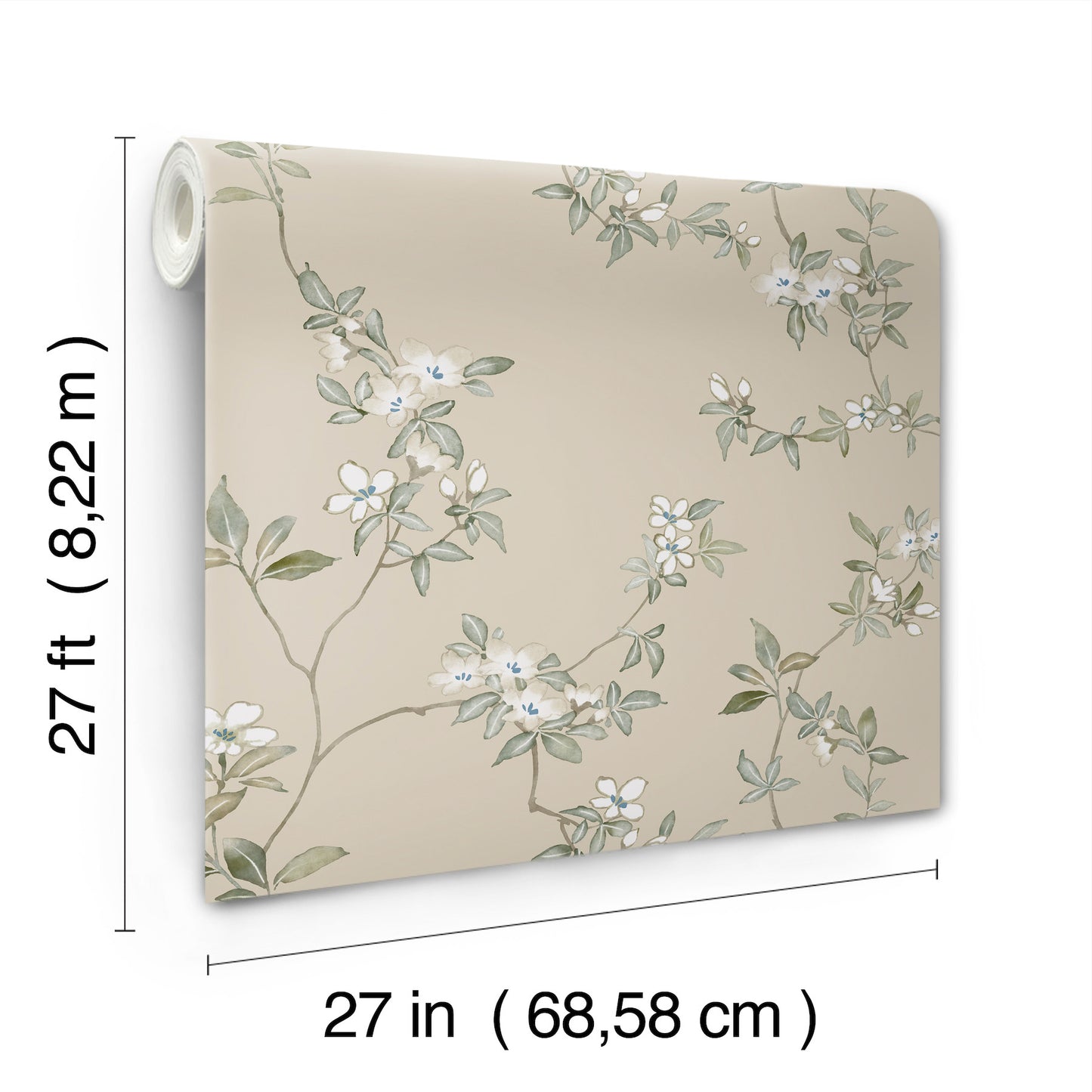 York Wallcoverings Tea Garden II April Blossom Taupe Wallpaper Transitional Florals Browns   - ZA8075