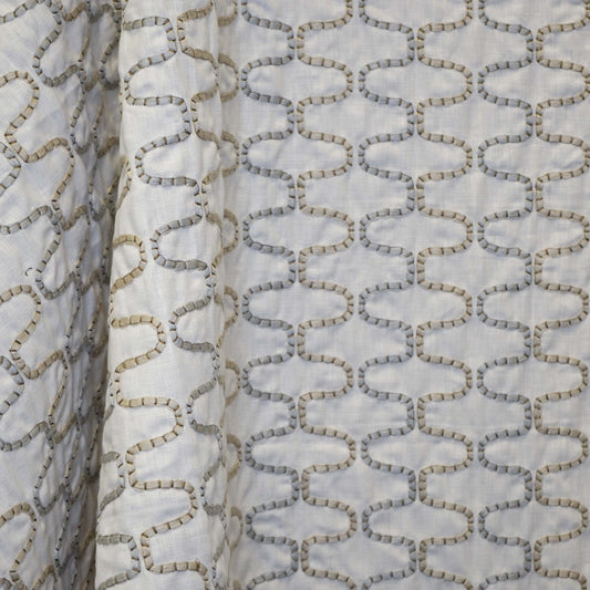 JF Fabrics JF Studio ZAMBIA 31 Fabric Ogee, Stripe Beige  Linen, Embroidery - 9005431 SJ102