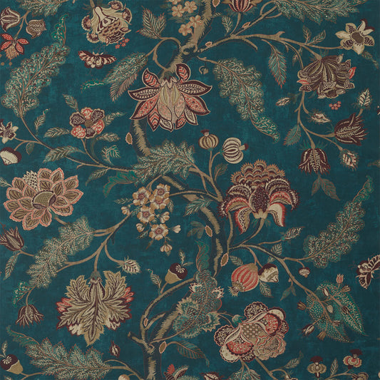 ZOFFANY Indienne Print Fabric Leaves , Trees Prussian Blue,Koi   - ZAQF322698