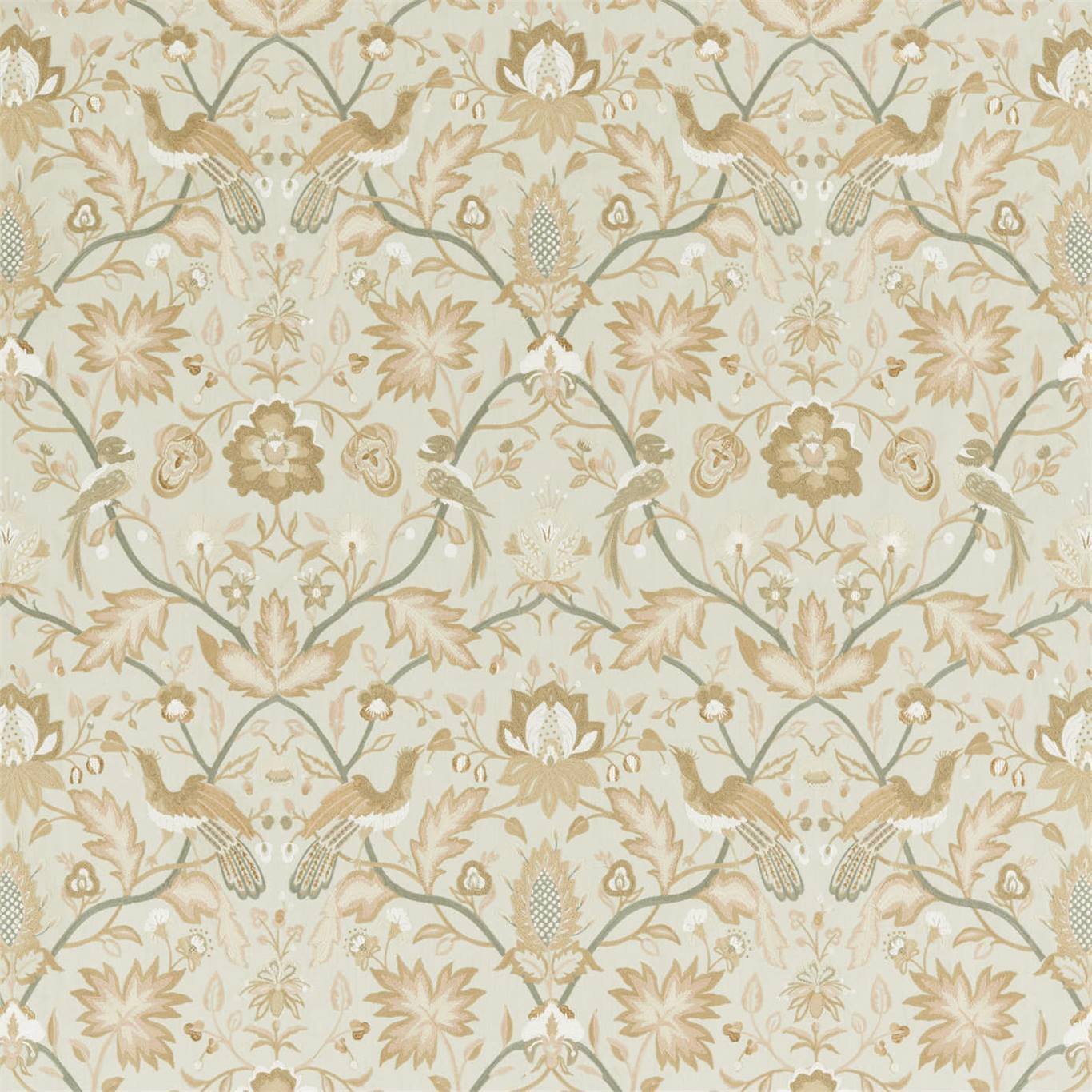 ZOFFANY Oiseaux de Paradis Embroidery Fabric Birds Mineral   - ZAQF333090