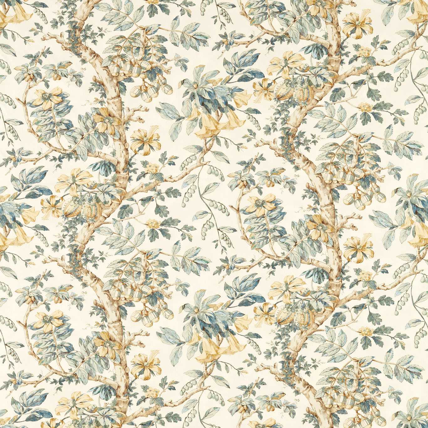 ZOFFANY Coromandel Print Fabric Classic Floral Stockholm Blue   - ZART322757