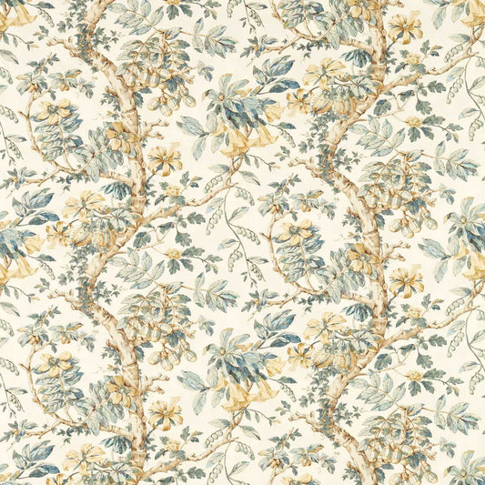 ZOFFANY Coromandel Print Fabric Classic Floral Stockholm Blue   - ZART322757