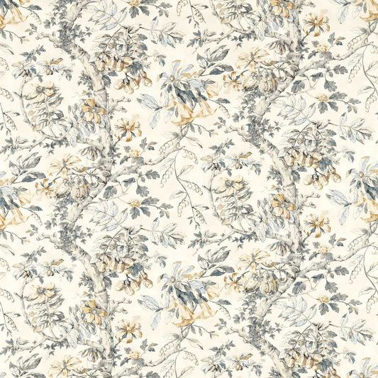 ZOFFANY Coromandel Print Fabric Classic Floral Empire Grey   - ZART322758
