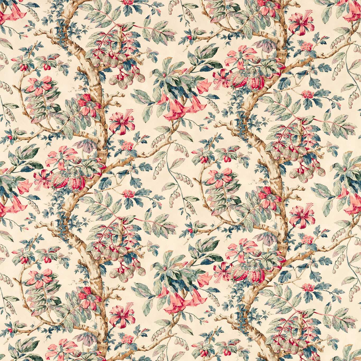ZOFFANY Coromandel Print Fabric Classic Floral Indigo   - ZART322759