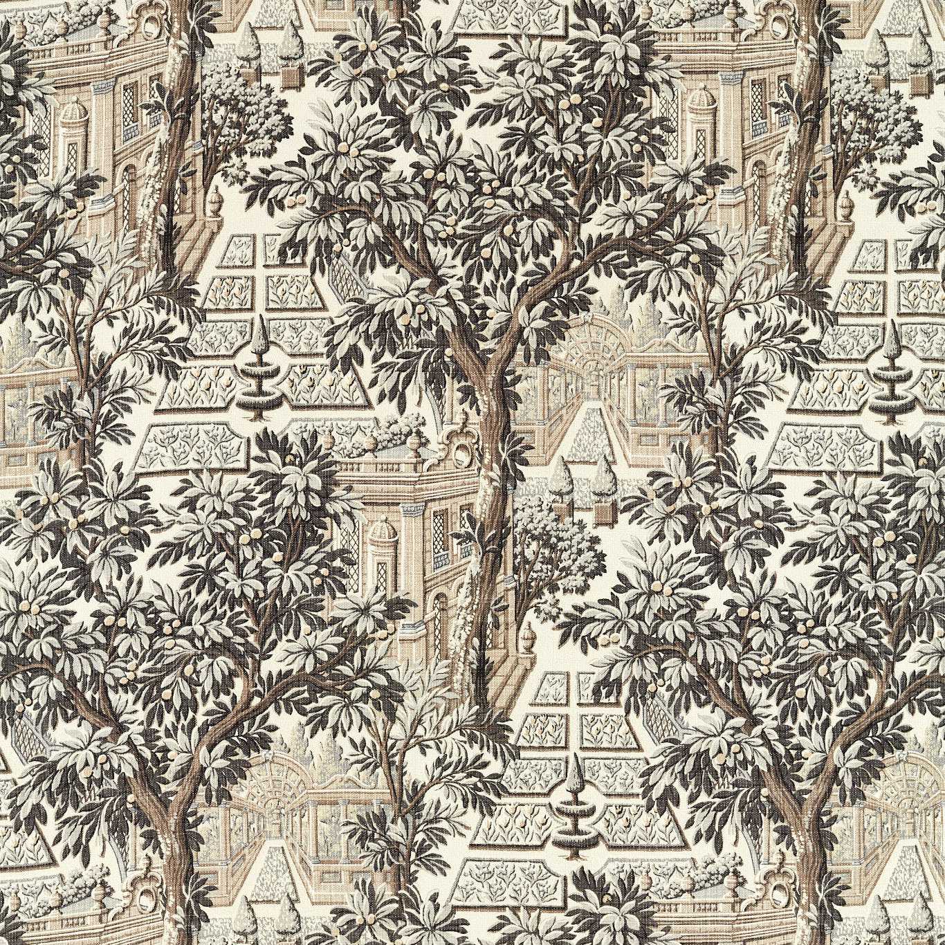 ZOFFANY Italian Garden Fabric Leaves , Trees Empire Grey   - ZART322768