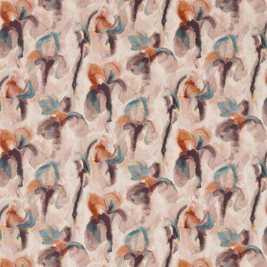 ZOFFANY Water Iris Fabric Classic Floral Peacock,Copper   - ZATM322433