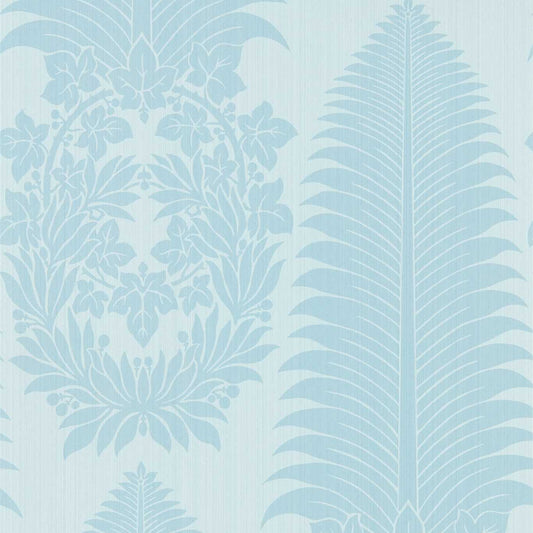 ZOFFANY Marsden`s Palm Damask Wallpaper Damasks Blue Stone  Rotary Printed Wallpaper - ZCOT313023