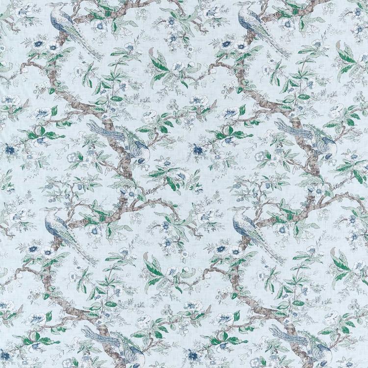 ZOFFANY Chintz Fabric Birds Blue Stone   - ZCOT322736