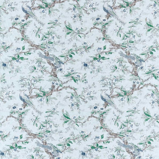 ZOFFANY Chintz Fabric Birds Blue Stone   - ZCOT322736