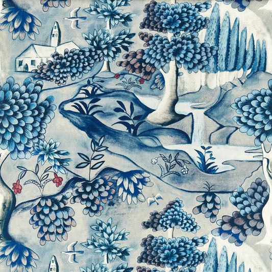 ZOFFANY Verdure Fabric Landscapes Indigo   - ZCOT322746