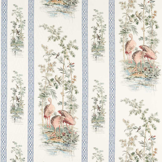 ZOFFANY Stork & Thrushes Fabric Birds Tuscan Pink, Cobalt   - ZCOT322747