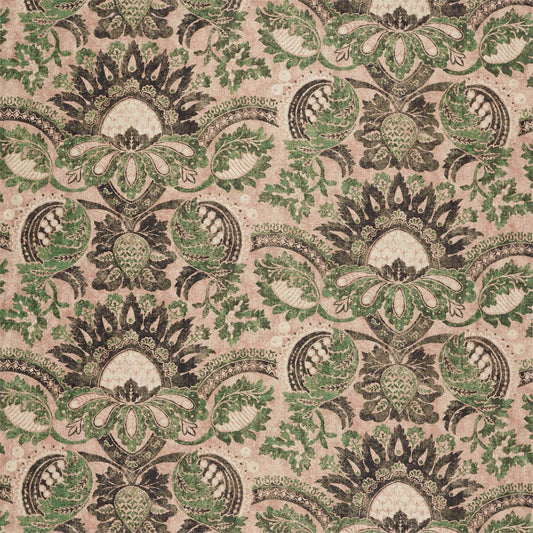 ZOFFANY Pomegranate Print Fabric Contemporary, Floral Tuscan Pink,Huntsman Green   - ZDAF322691