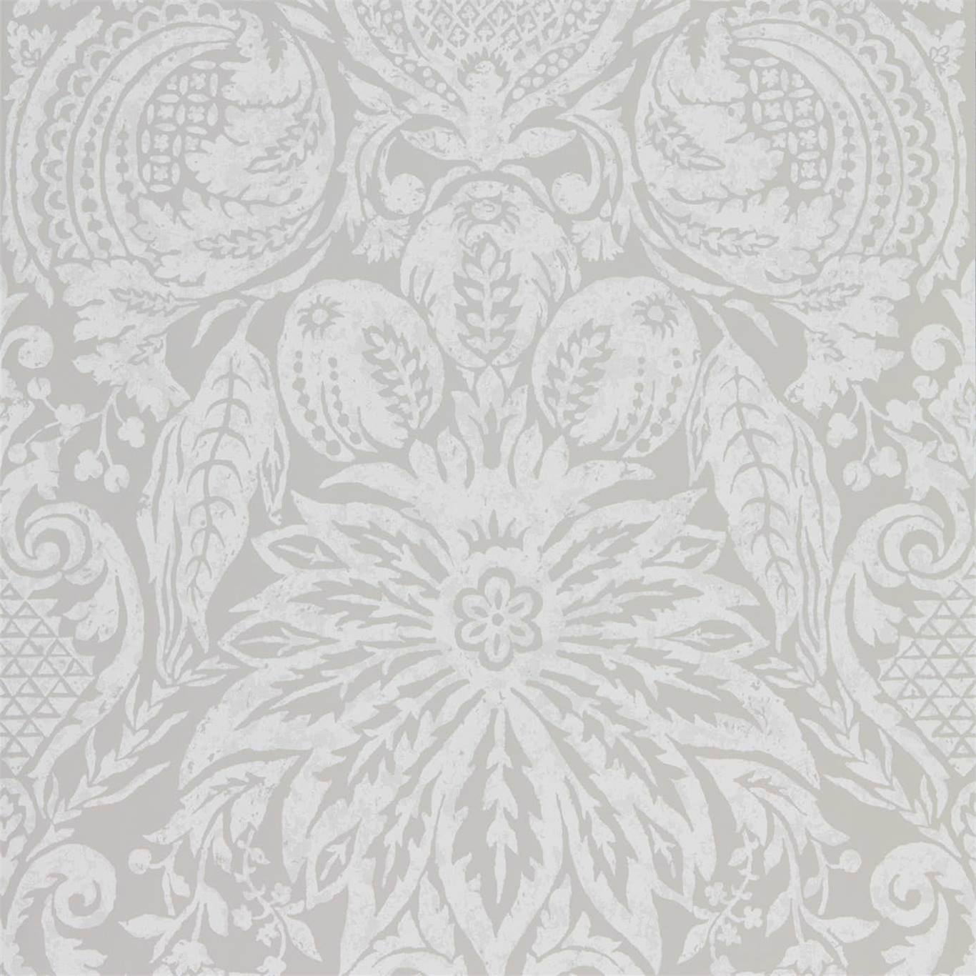 ZOFFANY Mitford Damask Wallpaper Damasks Platinum Grey  Rotary Wide Width Printed Wallpaper - ZDAR312863
