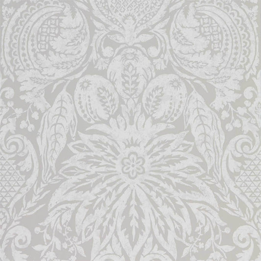 ZOFFANY Mitford Damask Wallpaper Damasks Platinum Grey  Rotary Wide Width Printed Wallpaper - ZDAR312863