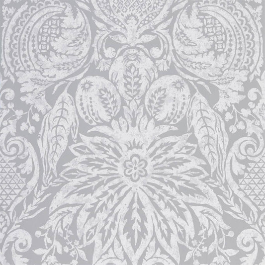 ZOFFANY Mitford Damask Wallpaper Damasks Empire Grey  Rotary Wide Width Printed Wallpaper - ZDAR312864