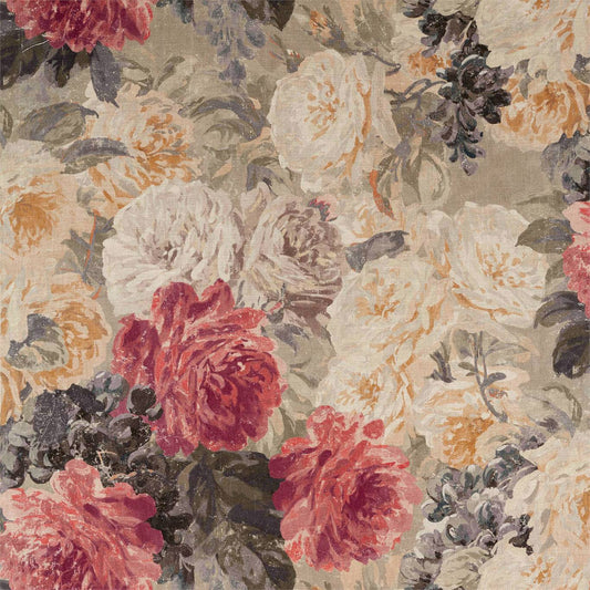 ZOFFANY Rose Absolute Linen  Fabric Classic Floral Sunstone,Mercury   - ZDAR322652