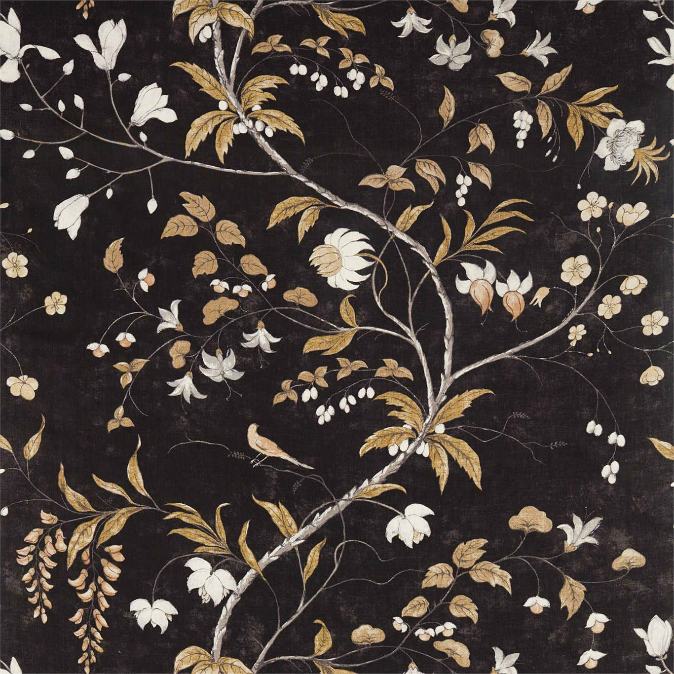 ZOFFANY Chambalon Trail  Fabric Leaves , Trees Antique Gold,Vine Black   - ZDAR322654