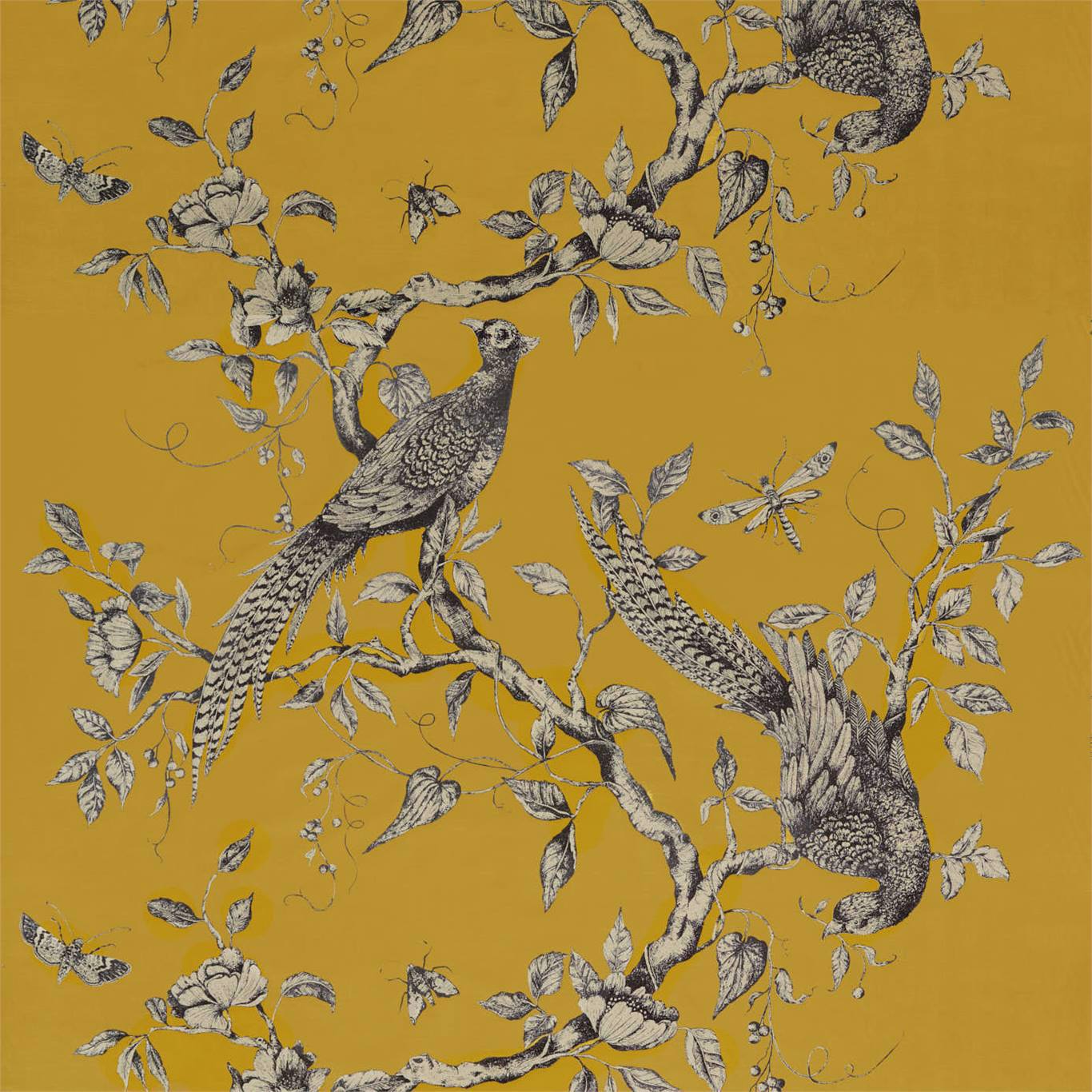 ZOFFANY Darnley Toile Velvet Fabric Birds Tigers Eye   - ZDAR322657